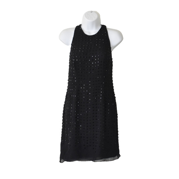 B0 Auth BASIX BLACK LABEL Black Silk Crystal Embellished Cocktail Dress Size 2 - Picture 1 of 5